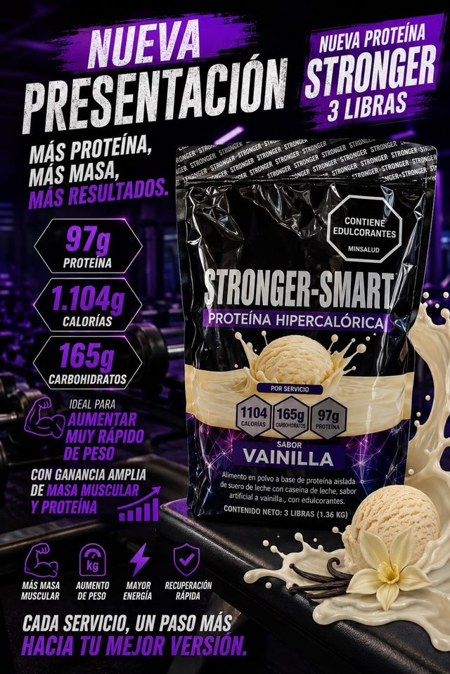 Stronger-Smart proteína hipercalórica 3 libras vainilla